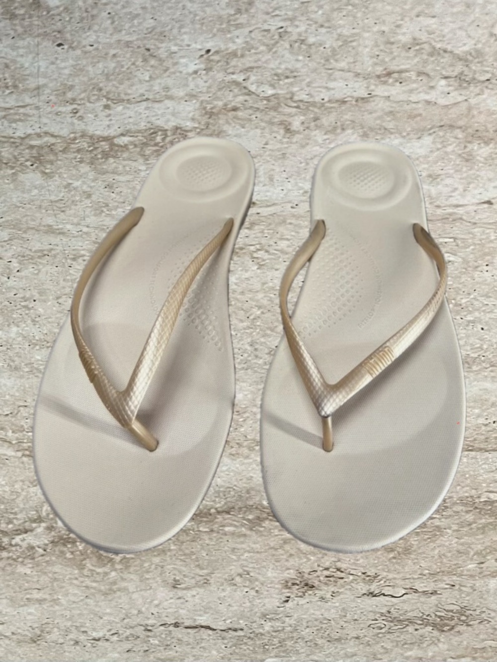 FitFlop Women's Ivory Flip Flop Sandals with Gold Straps